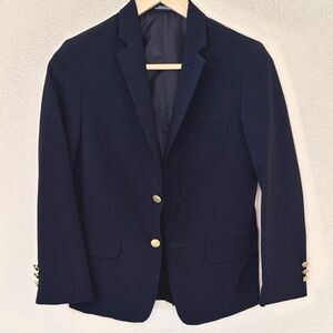 Chaps Navy Dark Blue Suit Sport Coat Jacket Blazer Gold Buttons Boys Size 12